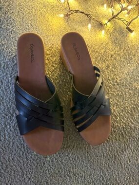 Style & Co. Black Woven Leather Slide Mules
